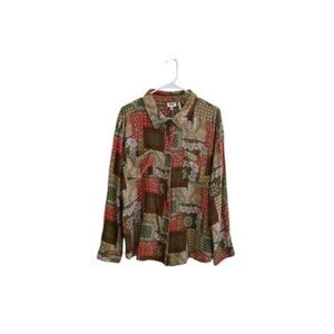 BKE Western Bandana Patchwork Shirt  Women's L Boho Button Up Long Sleeve Top